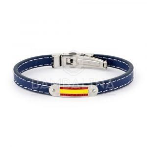 Pulsera Cuero Azul Bandera España