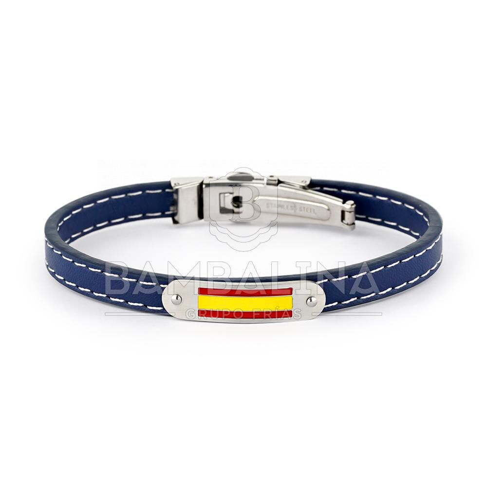 Pulsera Cuero Azul Bandera España