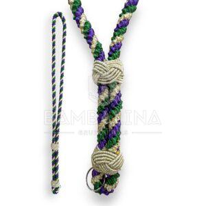Cordón medalla morado verde oro metal